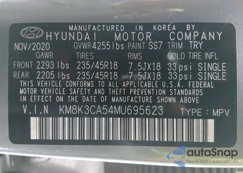 2021 Hyundai Kona Limited из США, поврежденный, VIN KM8K3CA54MU695623